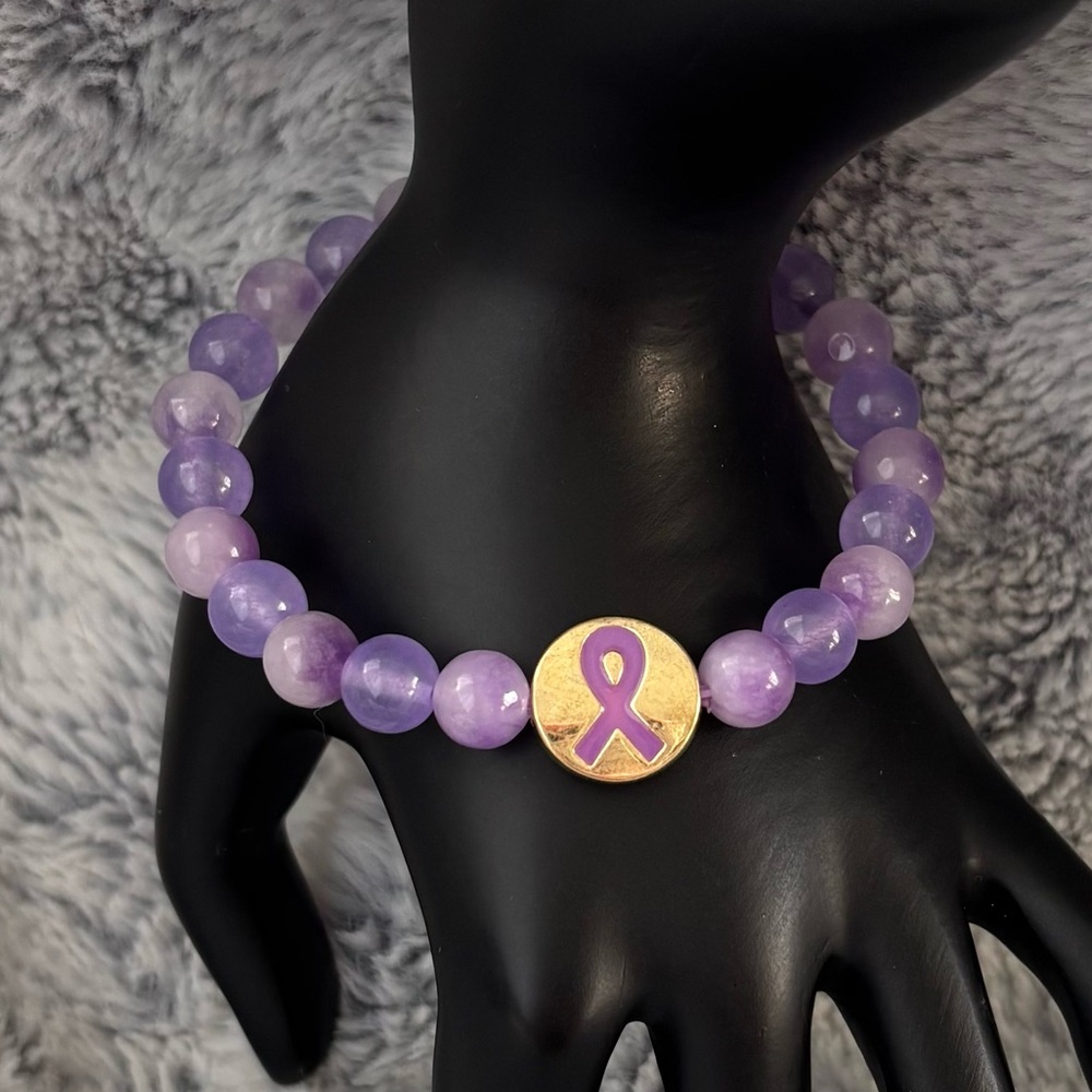Purple Ribbon Jade Awareness Bracelet